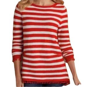 Soft Surroundings Vista Pom Pom Pullover Sweater XL Petite Red White Stripe